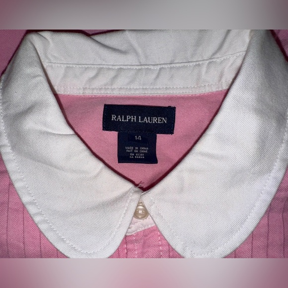 Ralph Lauren Pink Fit Flair Belted Shirt Dress Girls Size 14 Long Sleeve Collar - Picture 6 of 8